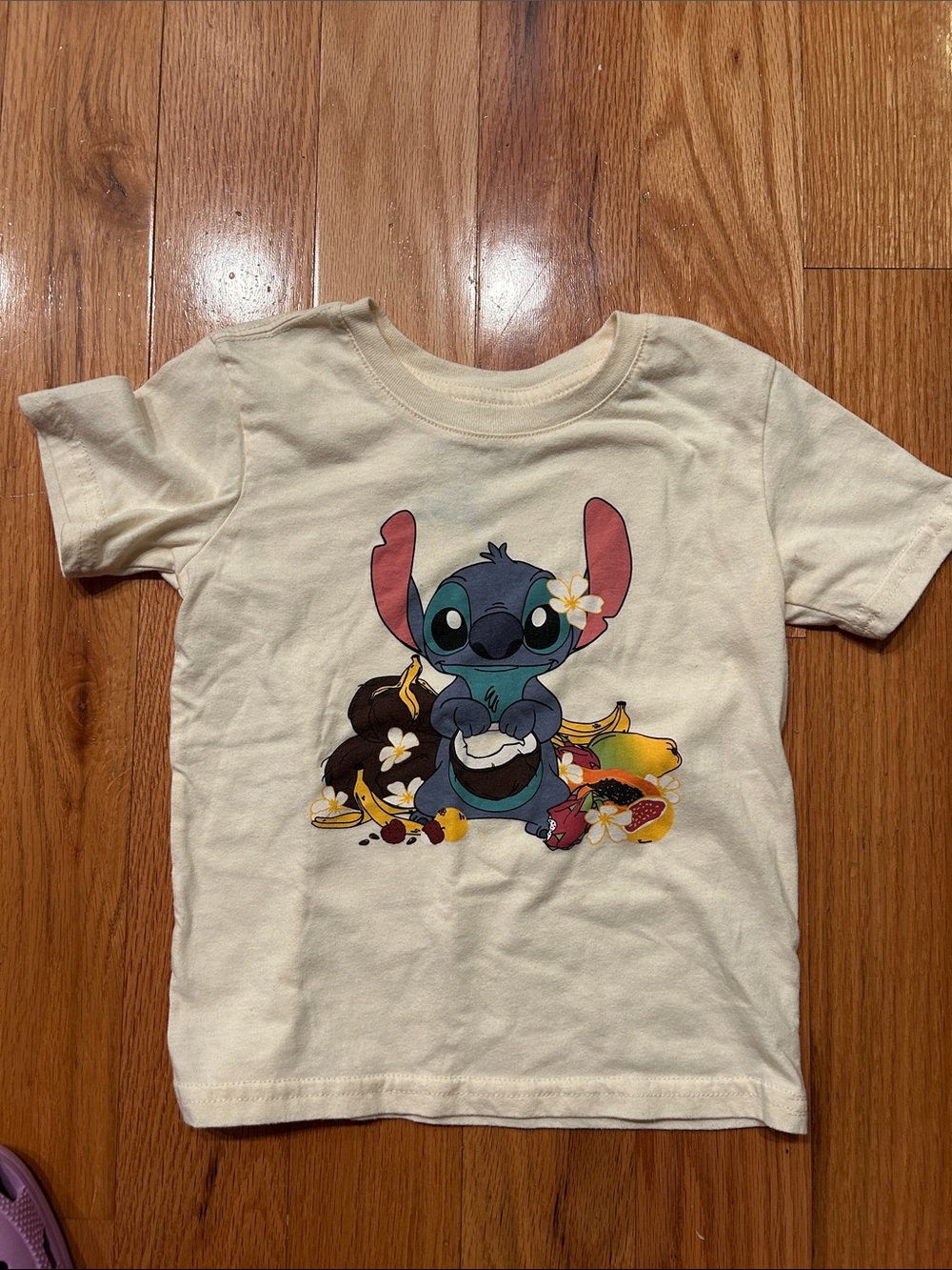 Disney Cream Tee with Blue Stitch and Tropical Graphic